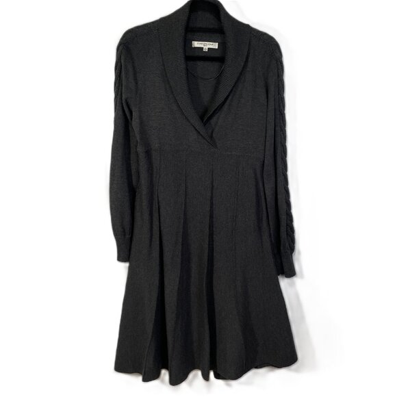 Evan-Picone Sweater Dress Size L Charcoal Midi Long Sleeves V Neck - Picture 9 of 15
